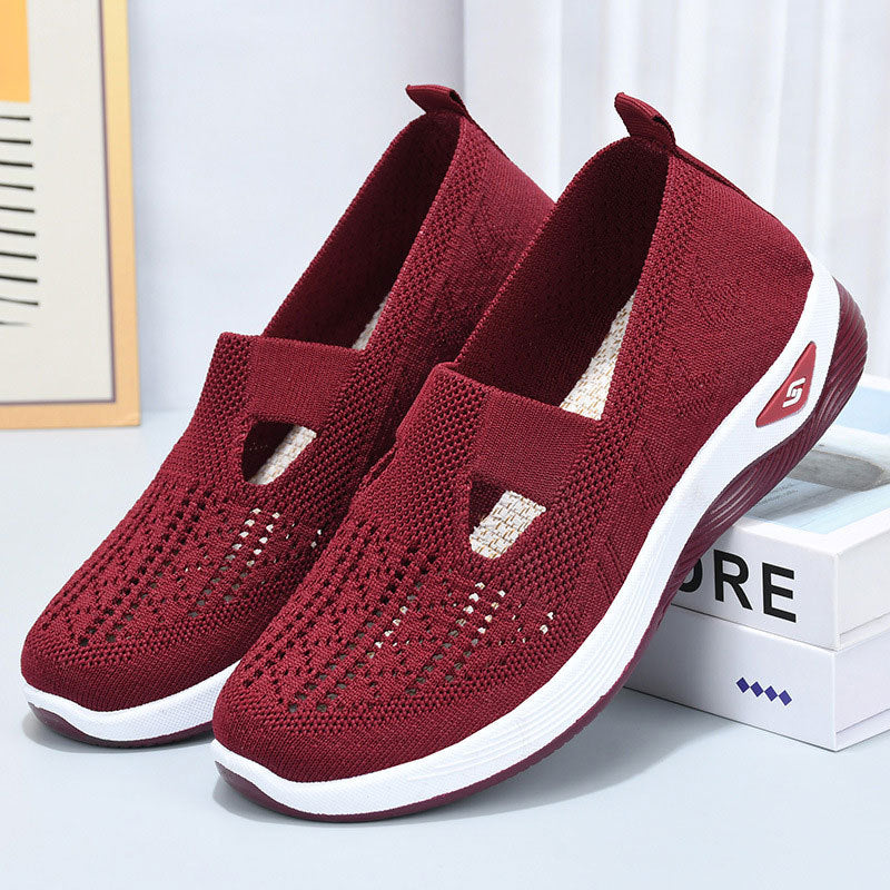 Elvira | Women's Slip-On Mesh-Look Walking Sneakers – Burgundy