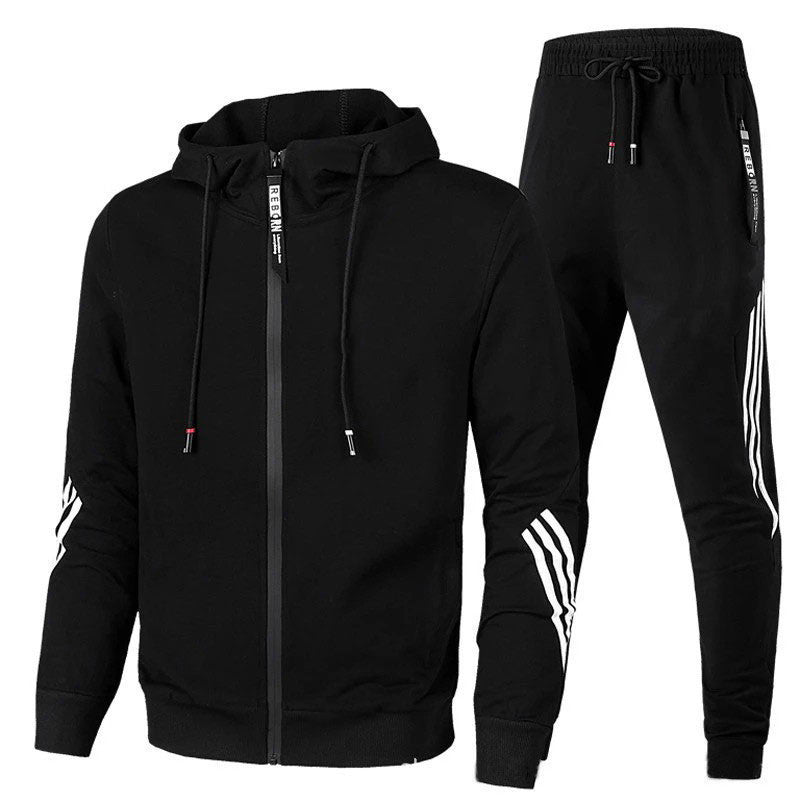 Renzo | Men's Hooded Long-Sleeve Tracksuit with Matching Trousers – Black