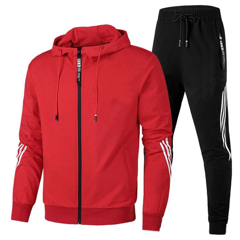Renzo | Men's Hooded Long-Sleeve Tracksuit with Matching Trousers – Red