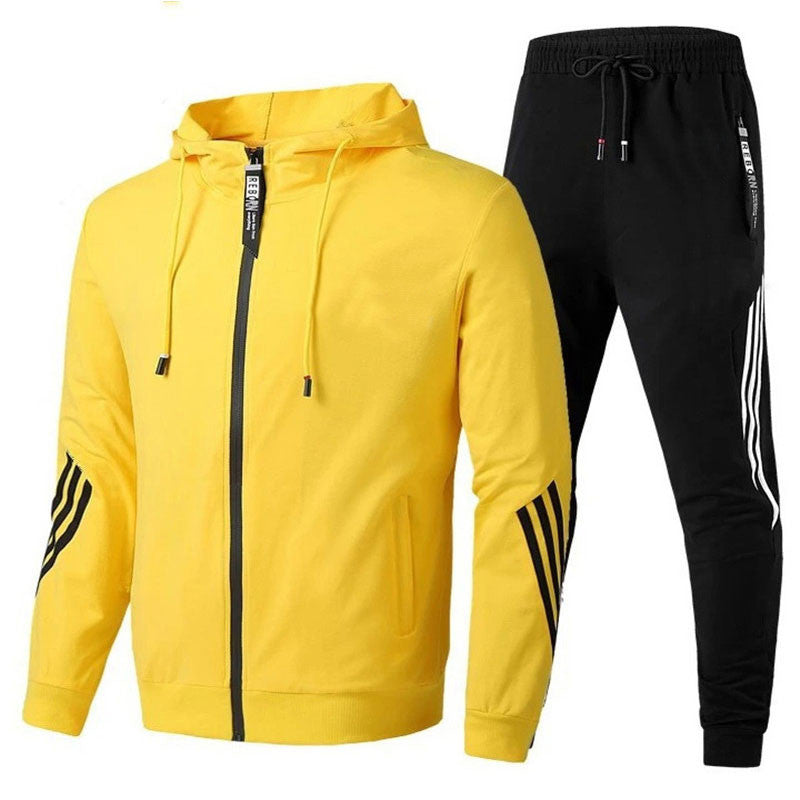 Renzo | Men's Hooded Long-Sleeve Tracksuit with Matching Trousers – Yellow