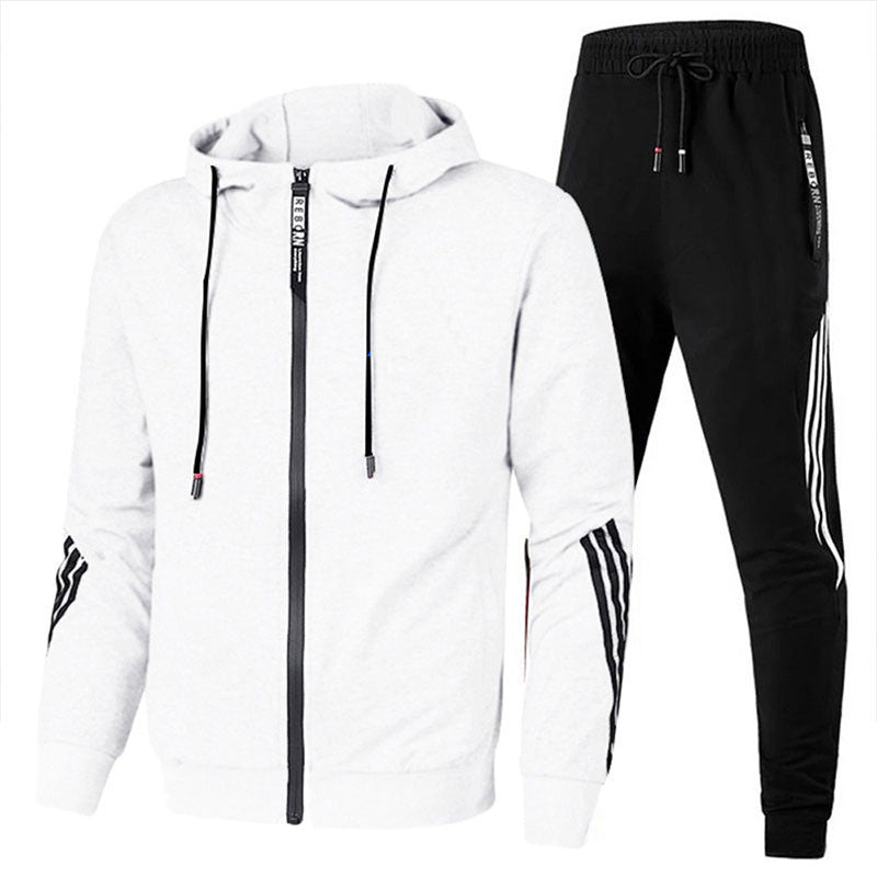 Renzo | Men's Hooded Long-Sleeve Tracksuit with Matching Trousers – White