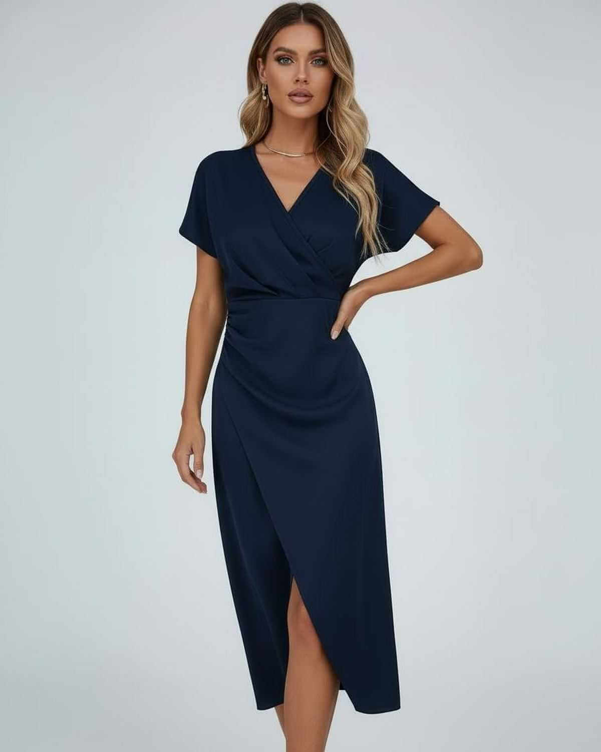 Women's Wrap-Front Draped Midi Dress with Split Hem original product image 3