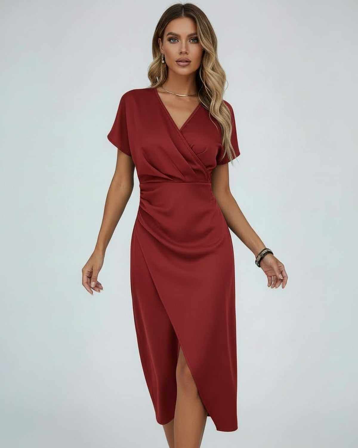 Women's Wrap-Front Draped Midi Dress with Split Hem original product image 4