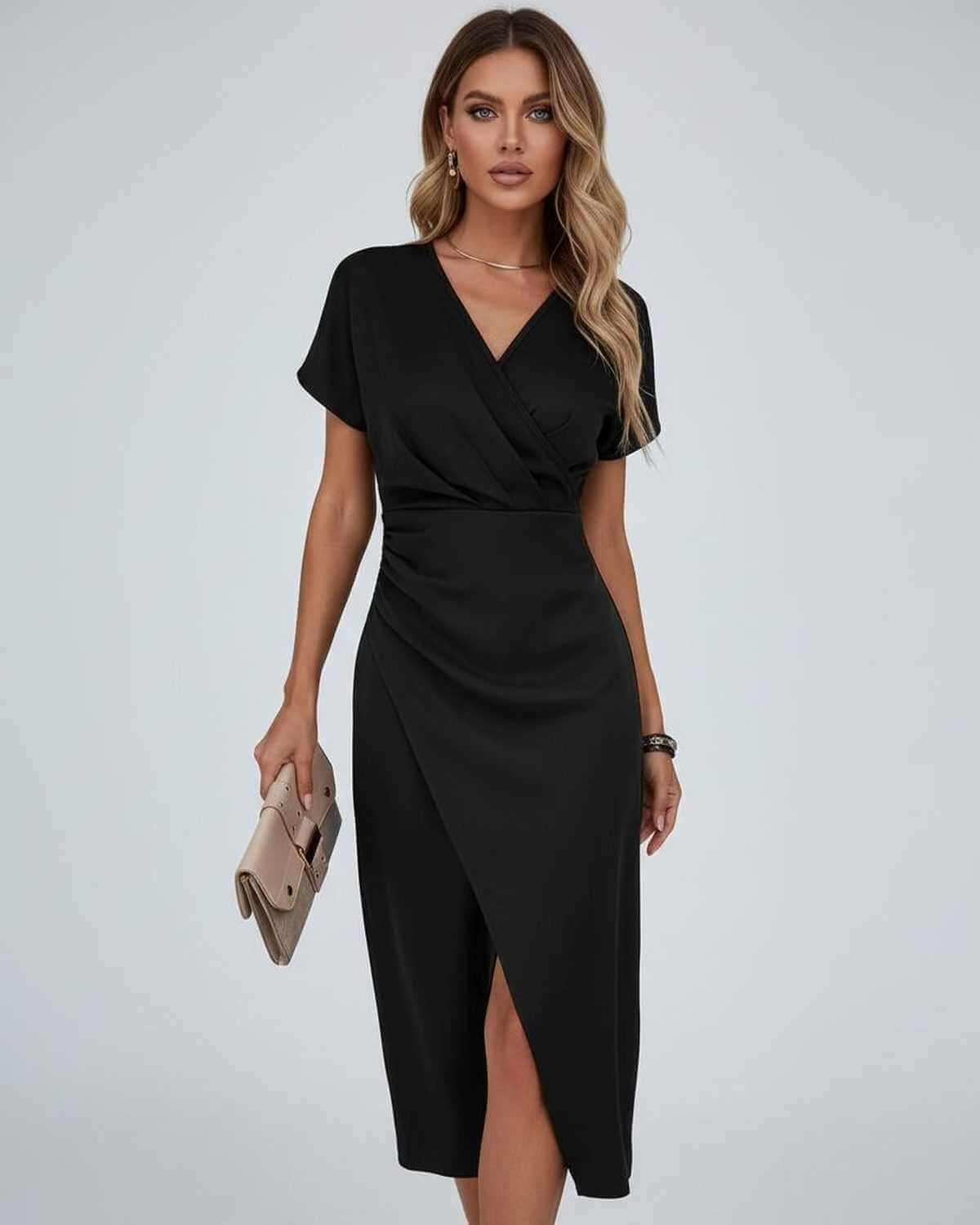 Women's Wrap-Front Draped Midi Dress with Split Hem original product image 5
