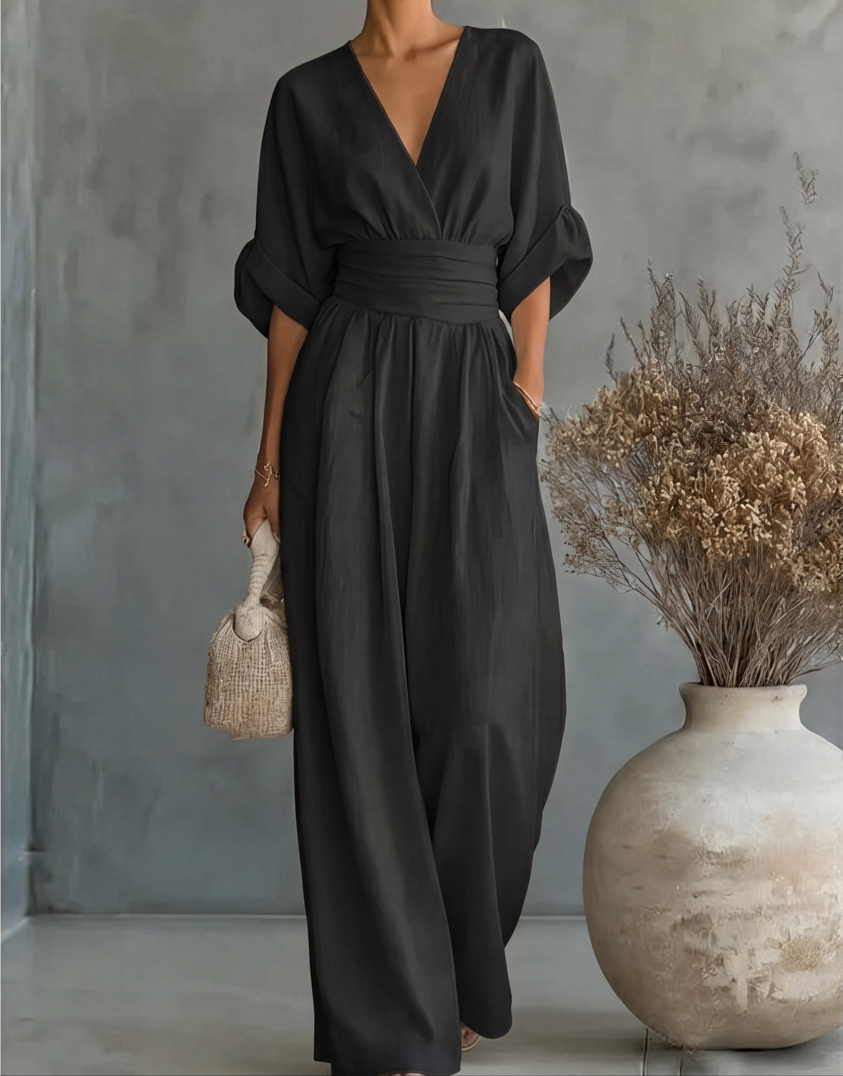 Women's Crossover Neck Wide-Leg Jumpsuit - original product view 12