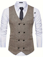 Ettore | Gilet da uomo doppiopetto, scollo a V, texture e chiusura frontale con bottoni