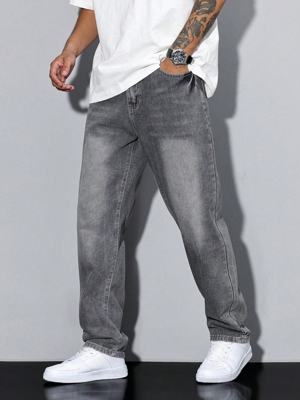 Ettore men's relaxed fit straight leg jeans – Grey