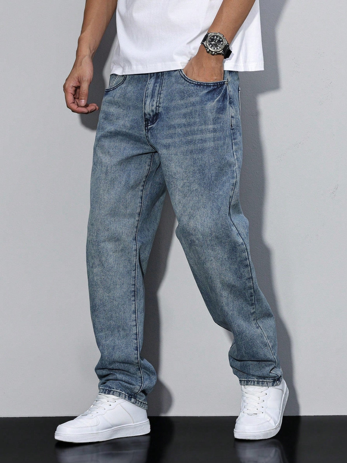 Ettore men's relaxed fit straight leg jeans – Vintage Blue Grey