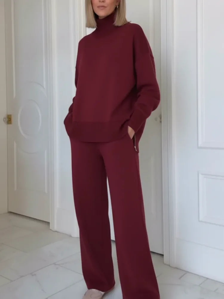 Carlotta | Women's High-Neck Zip Top and Straight-Leg Trousers Set - original view 1