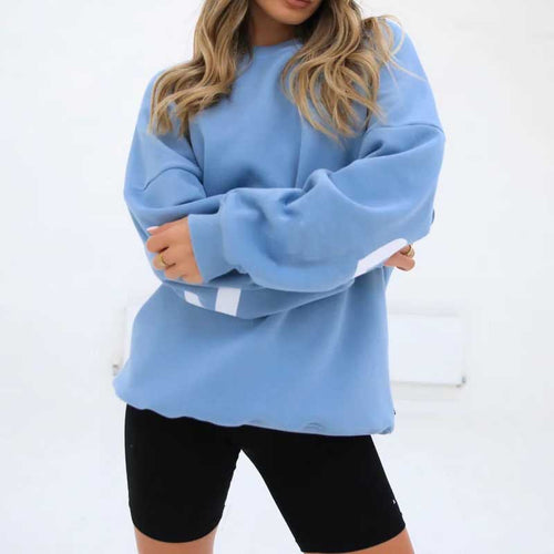 Ada | Women's Relaxed Printed Crew-Neck Sweater with Ribbed Trims – Sky Blue
