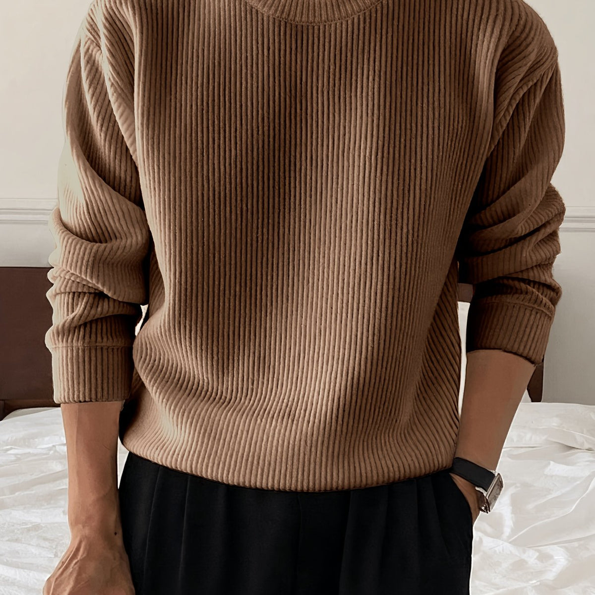 Paolo | Maglione oversize da uomo con collo rotondo, spalle scese, maglia a coste e vestibilità comoda