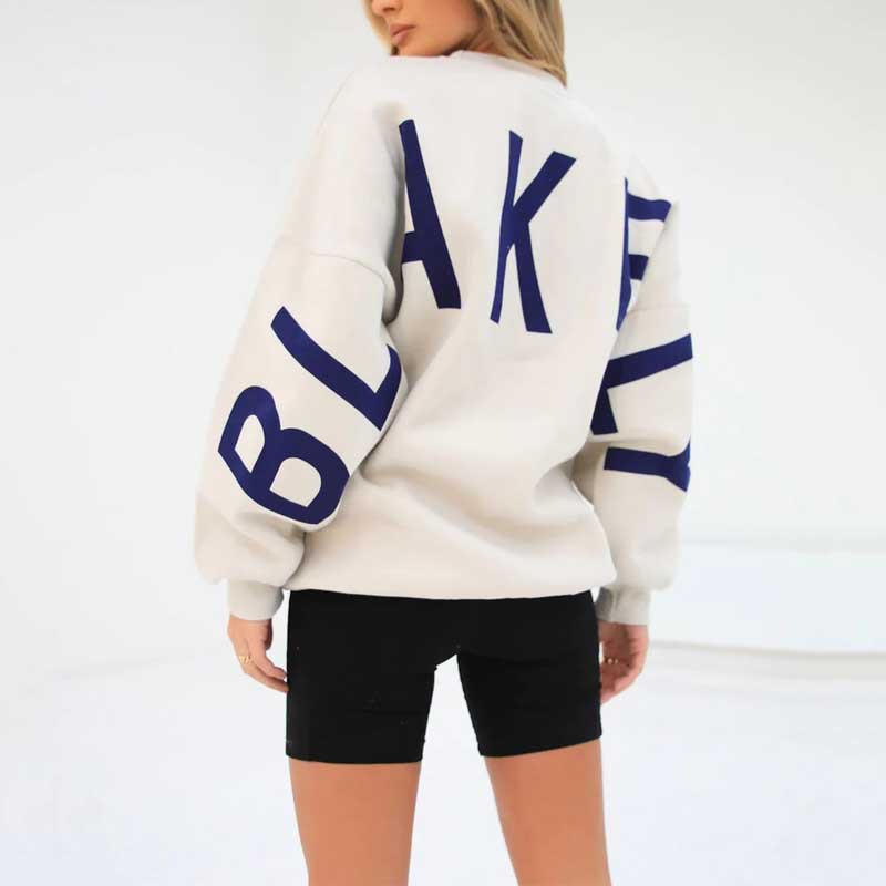 Ada | Women's Relaxed Printed Crew-Neck Sweater with Ribbed Trims – White