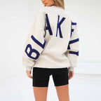 Ada | Women's Relaxed Printed Crew-Neck Sweater with Ribbed Trims – White