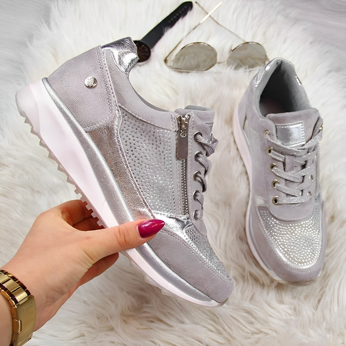 Rosamaria Women's Zip-Detail Everyday Sneakers original photo