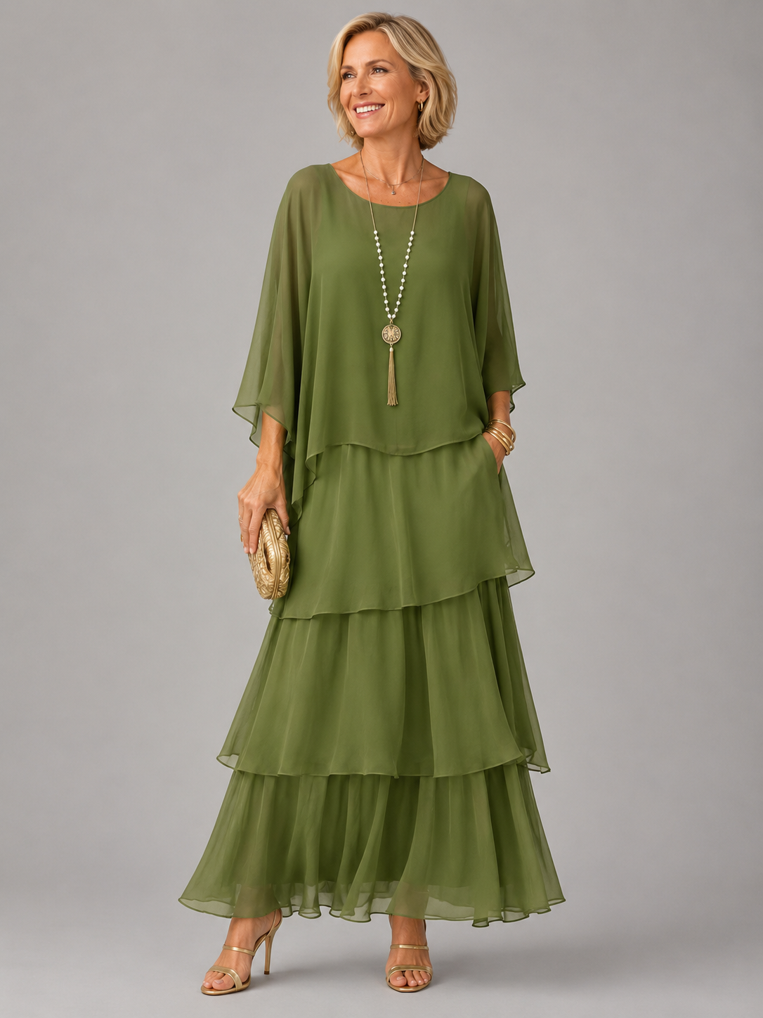 Women's Tiered Maxi Dress with Flowing Cape Sleeves – source product image 1