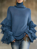 Annalisa | Women's Ruffle-Sleeve High-Neck Knit Pullover Sweater — original photograph 1