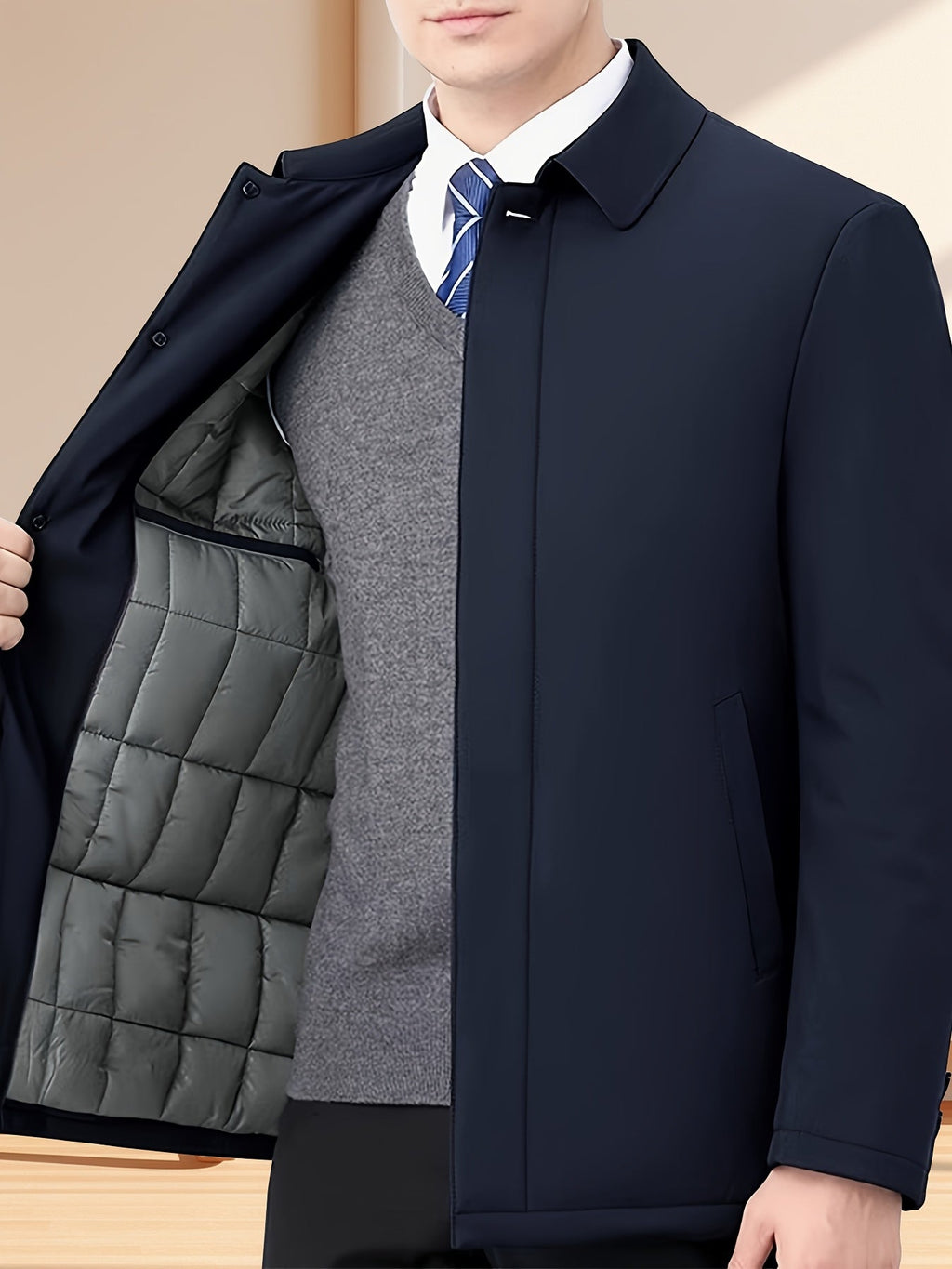 Claudio | Giacca da uomo con chiusura a zip, rever dentellato, trapuntata e foderata, vestibilità classica