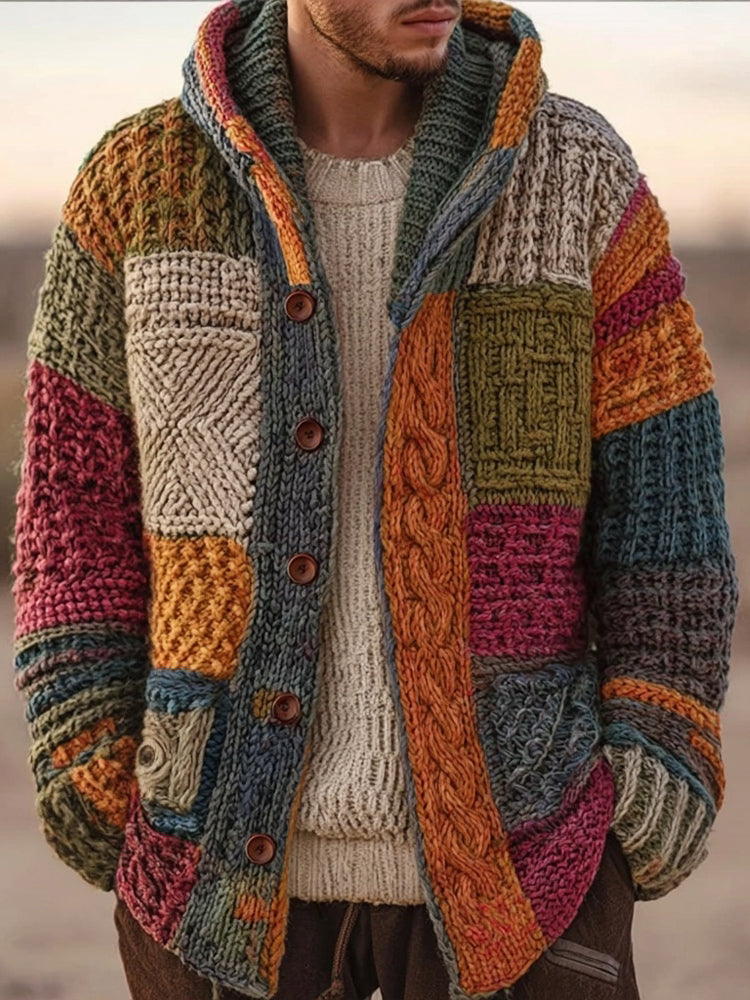Massimo | Men's Vintage Geometric Hooded Button-Front Cardigan - source product photo 1