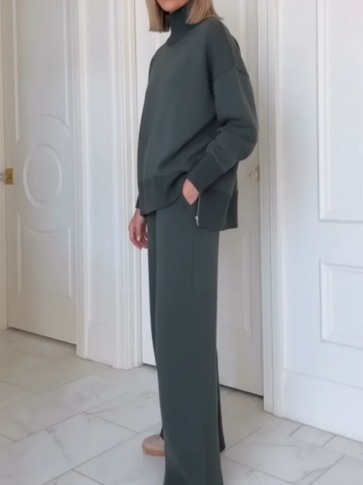 Carlotta | Women's High-Neck Zip Top and Straight-Leg Trousers Set - original view 3