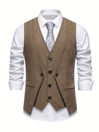 Diego | Gilet da uomo effetto tweed, scollo a V, texture, chiusura frontale con bottoni, stile vintage