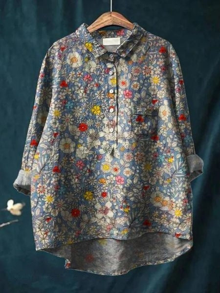 Livia | Women's Lightweight Floral-Print Blouse – Light Grey
