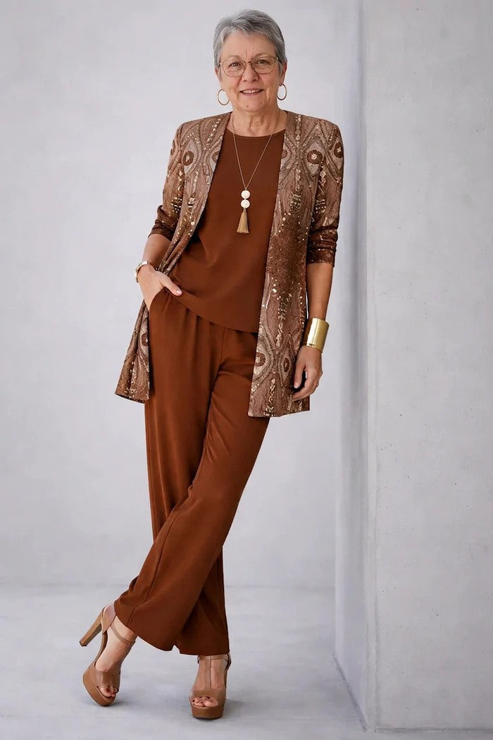 Women's Printed Jacket, Tunic and Trousers Three-Piece Set – source image 9