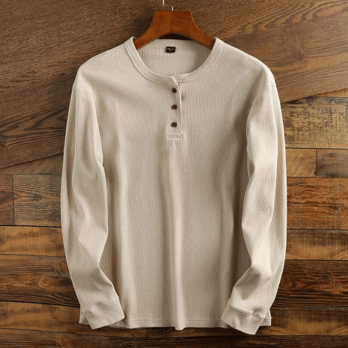 Men's Long-Sleeve Waffle Knit Henley Shirt original photo 5