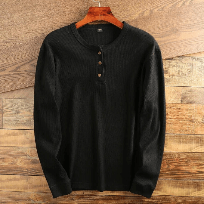 Men's Long-Sleeve Waffle Knit Henley Shirt original photo 3