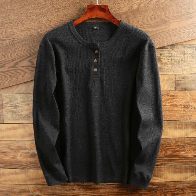 Men's Long-Sleeve Waffle Knit Henley Shirt original photo 4