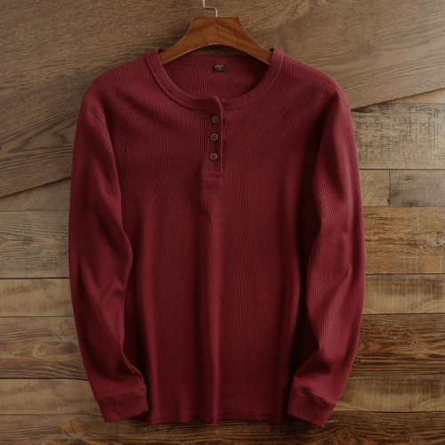 Men's Long-Sleeve Waffle Knit Henley Shirt original photo 7