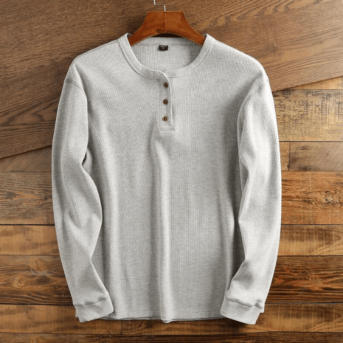 Men's Long-Sleeve Waffle Knit Henley Shirt original photo 1