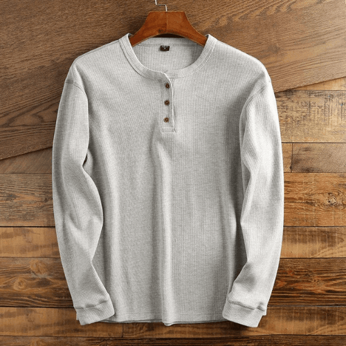 Men's Long-Sleeve Waffle Knit Henley Shirt original photo 1