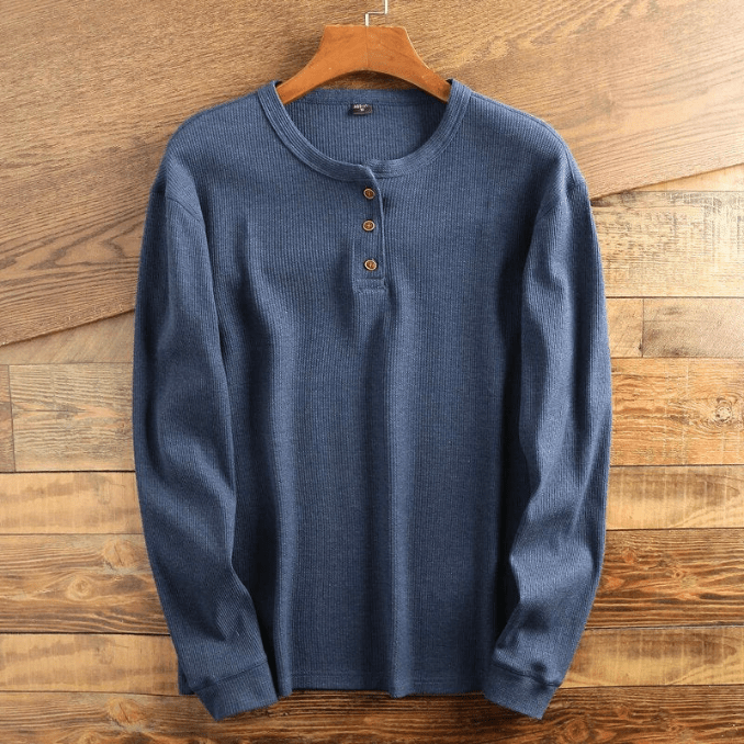 Men's Long-Sleeve Waffle Knit Henley Shirt original photo 6