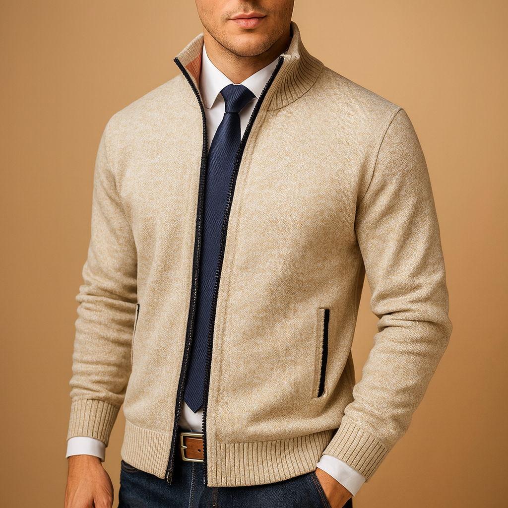 Men's Full-Zip Knit Cardigan with Ribbed Collar original product image 1