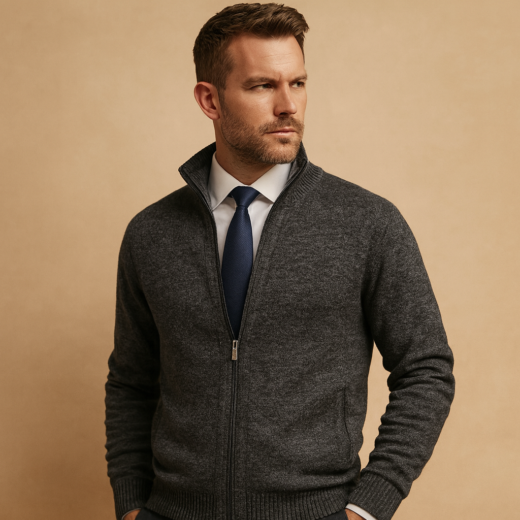 Men's Full-Zip Knit Cardigan with Ribbed Collar original product image 2