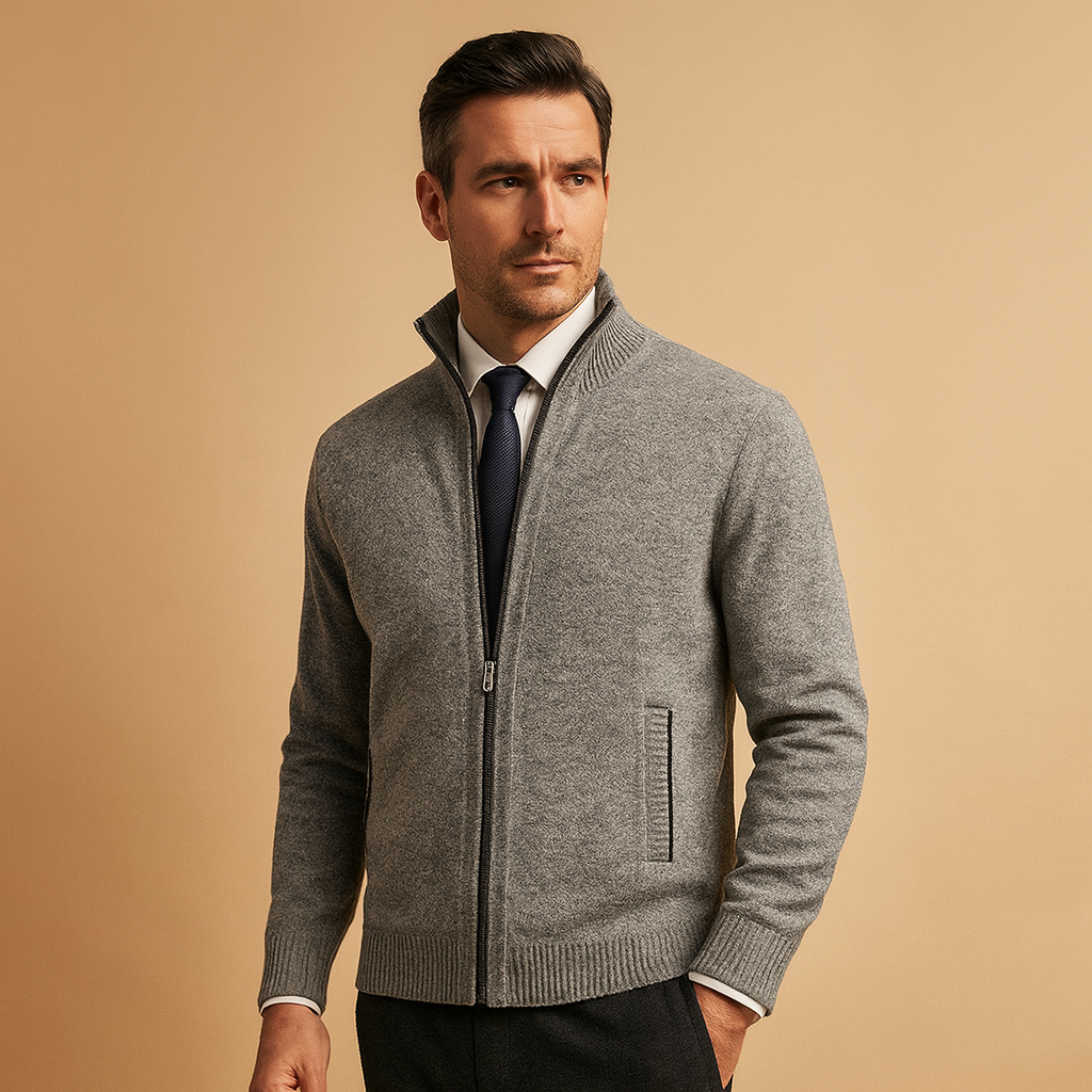 Men's Full-Zip Knit Cardigan with Ribbed Collar original product image 4