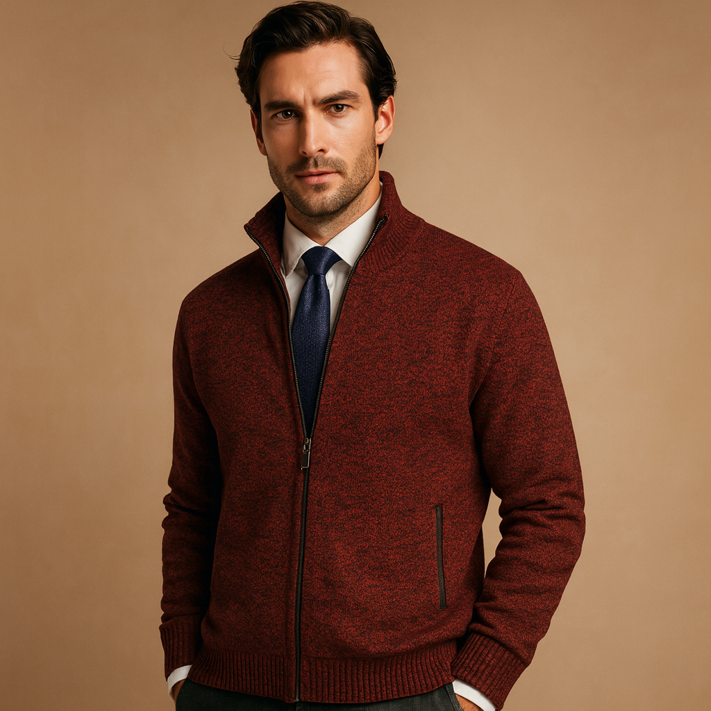 Men's Full-Zip Knit Cardigan with Ribbed Collar original product image 6