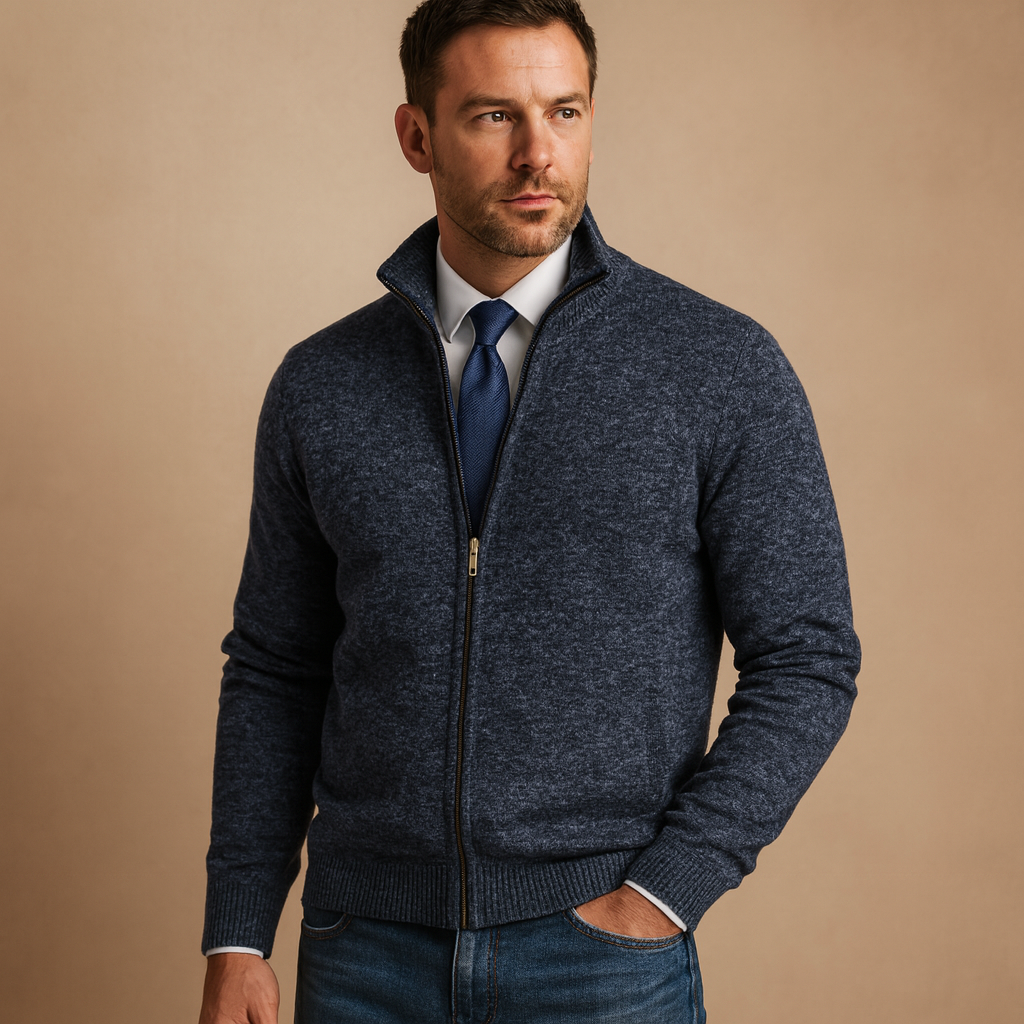 Men's Full-Zip Knit Cardigan with Ribbed Collar original product image 5