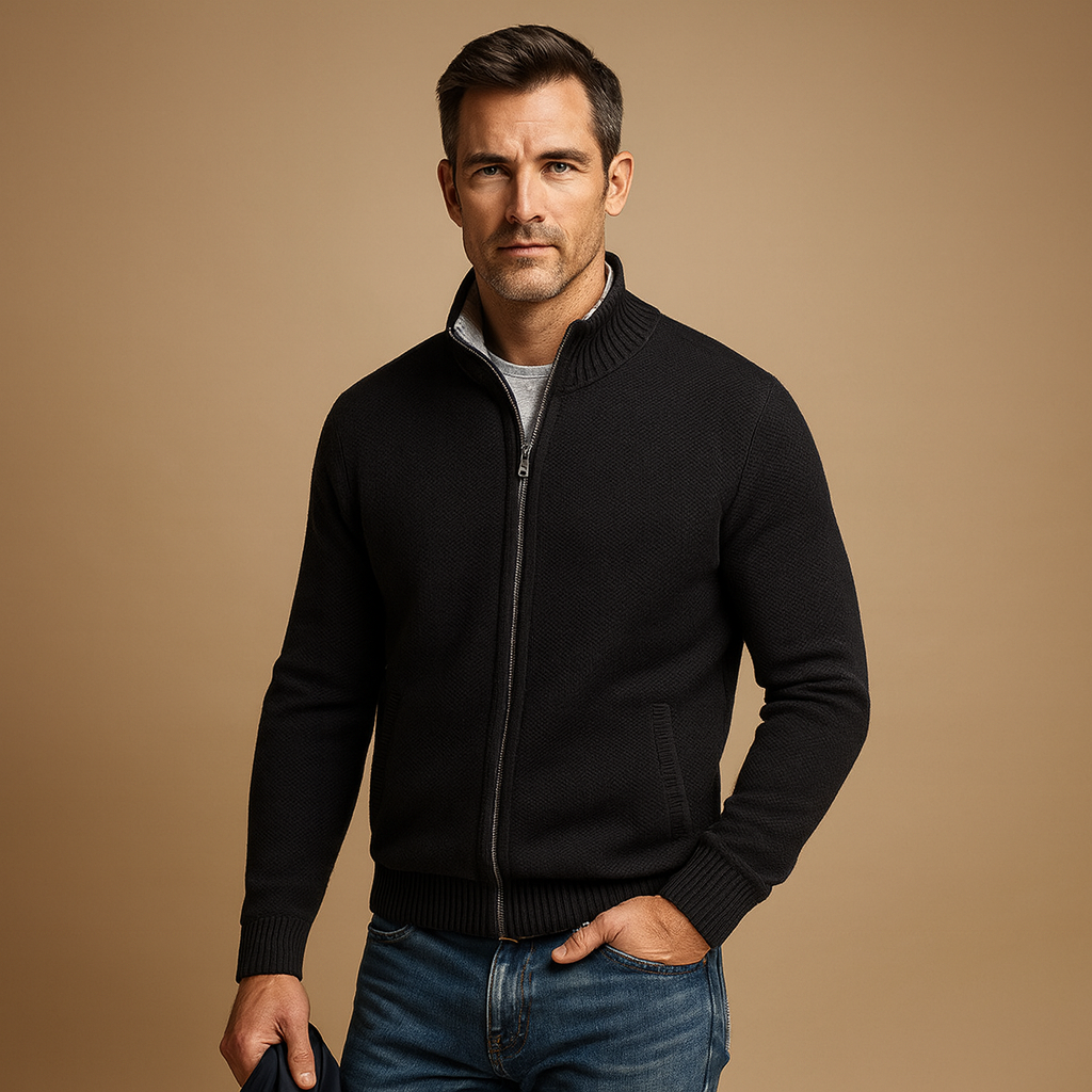 Men's Full-Zip Knit Cardigan with Ribbed Collar original product image 3
