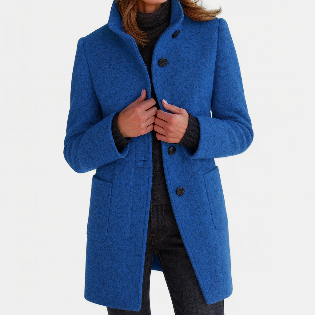 Elisabetta | Women's High-Neck Straight-Cut Coat with Pockets - original view 4