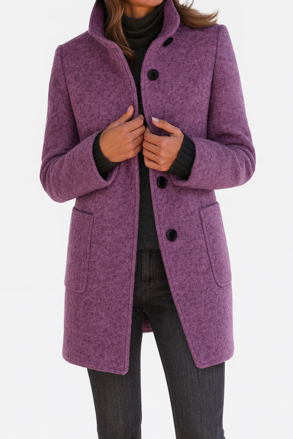 Elisabetta | Women's High-Neck Straight-Cut Coat with Pockets - original view 10