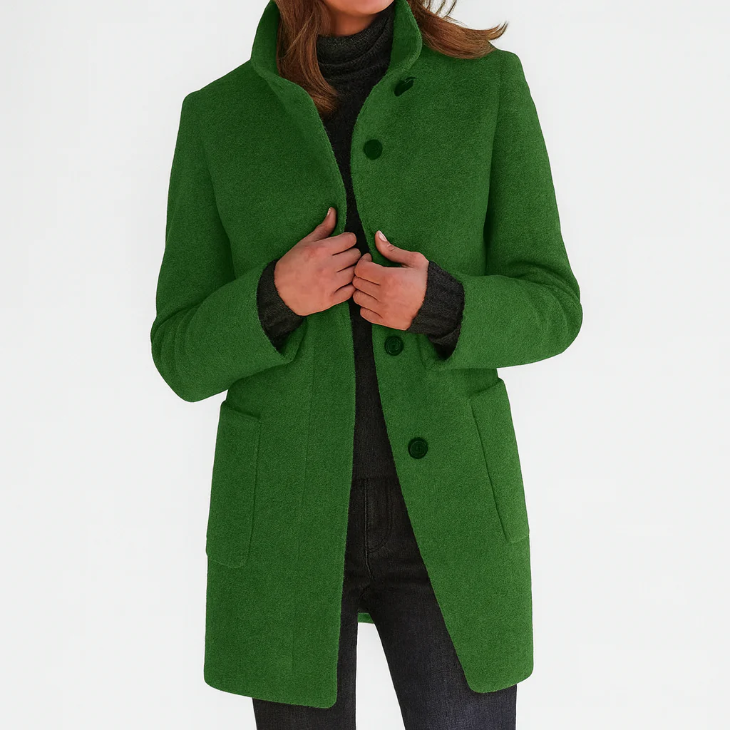 Elisabetta | Women's High-Neck Straight-Cut Coat with Pockets - original view 3