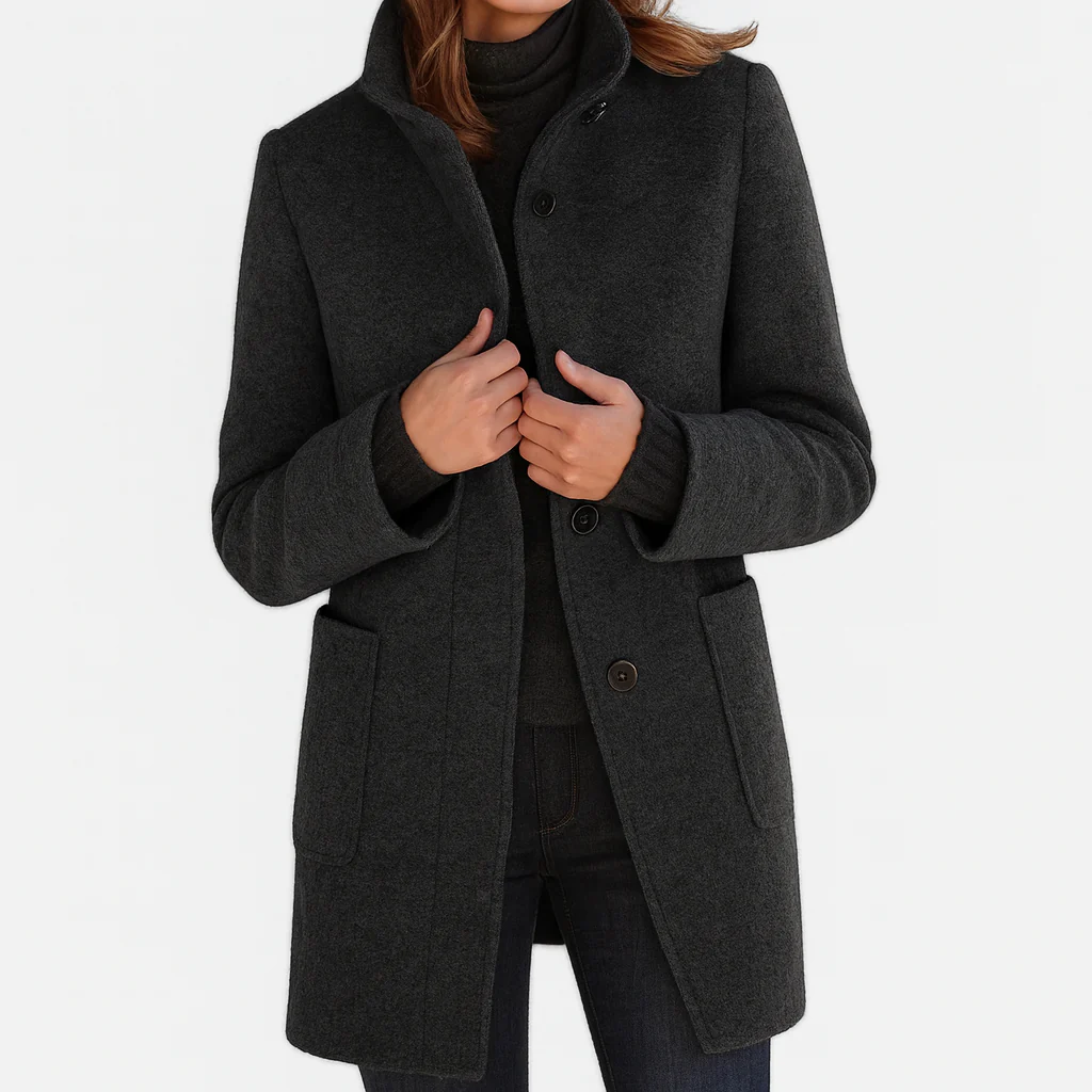 Elisabetta | Women's High-Neck Straight-Cut Coat with Pockets - original view 5