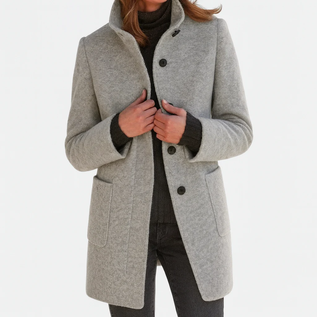 Elisabetta | Women's High-Neck Straight-Cut Coat with Pockets - original view 2