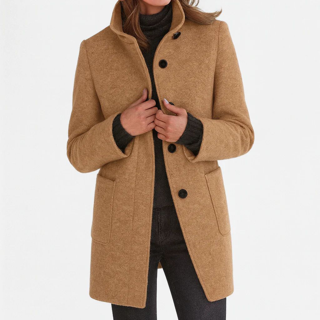 Elisabetta | Women's High-Neck Straight-Cut Coat with Pockets - original view 7
