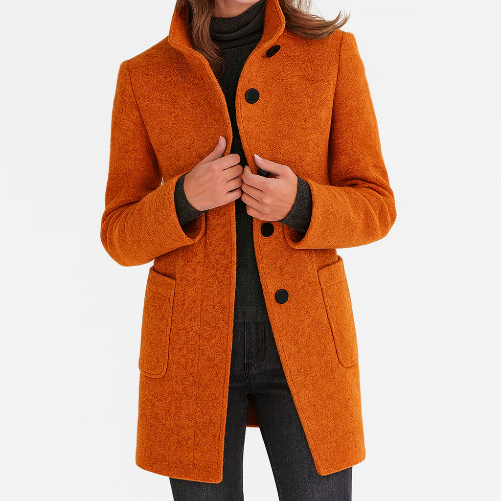 Elisabetta | Women's High-Neck Straight-Cut Coat with Pockets - original view 11