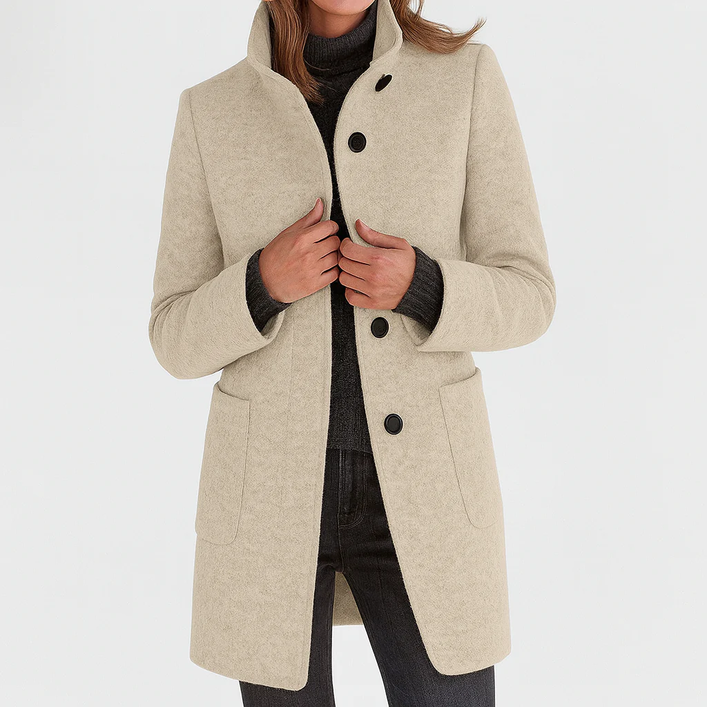 Elisabetta | Women's High-Neck Straight-Cut Coat with Pockets - original view 8