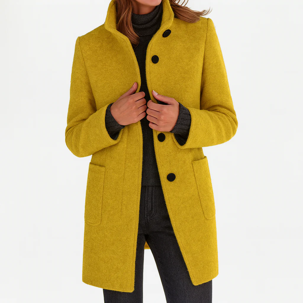 Elisabetta | Women's High-Neck Straight-Cut Coat with Pockets - original view 12