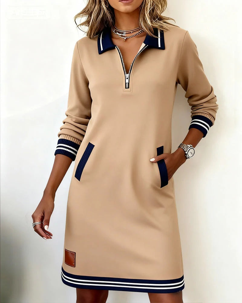 Marianna | Women's Long-Sleeve Zip-Front Collared Straight Dress original photo 5