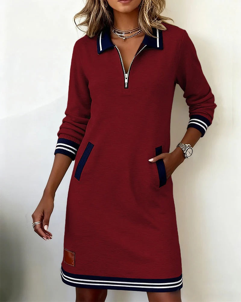 Marianna | Women's Long-Sleeve Zip-Front Collared Straight Dress original photo 10